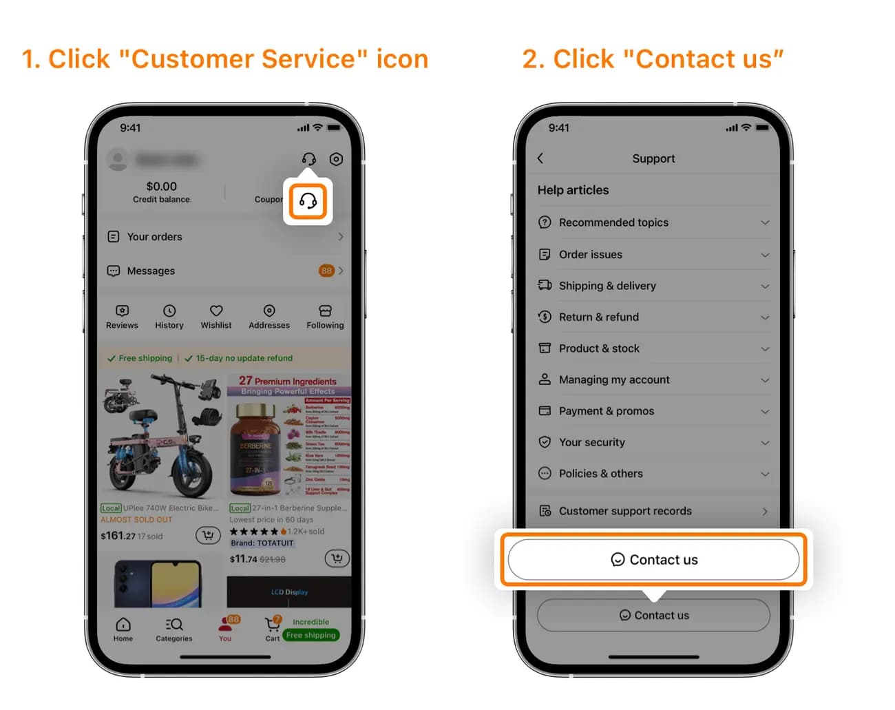 Come funziona il servizio clienti Temu tramite l’app